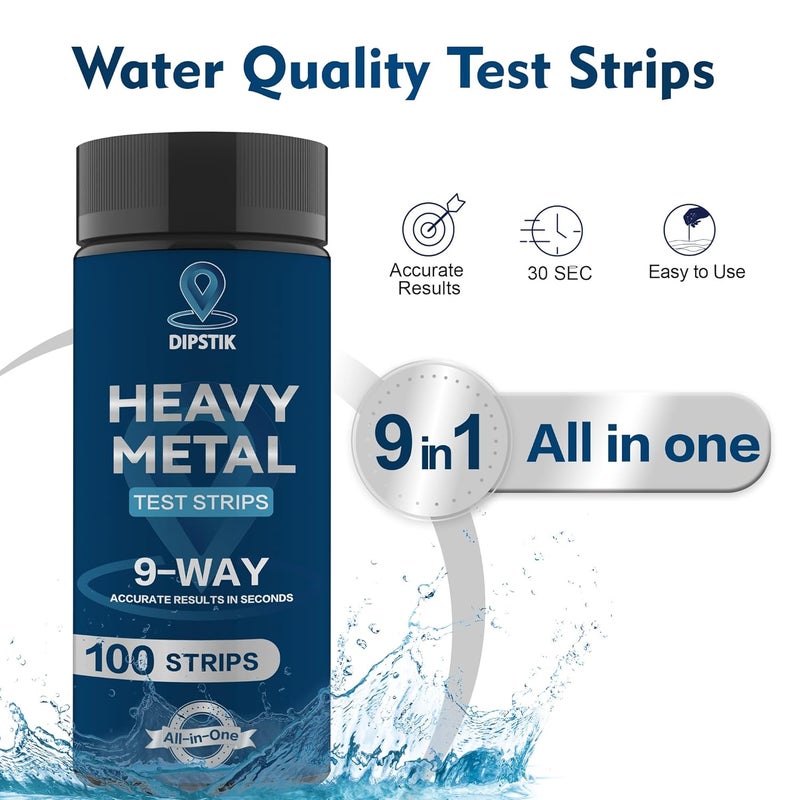 DIPSTIK 9 Way Heavy Metals Water Test Strips, 100ct Home Water Testing Kit for Iron, Mercury, Copper, Lead, Chromium, Magnesium, Cadmium, Calcium,Zinc - Image 3